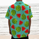 Blue Summer Watermelon Pattern Print Textured Short Sleeve Shirt
