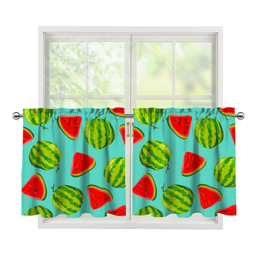 Blue Summer Watermelon Pattern Print Tier Curtains