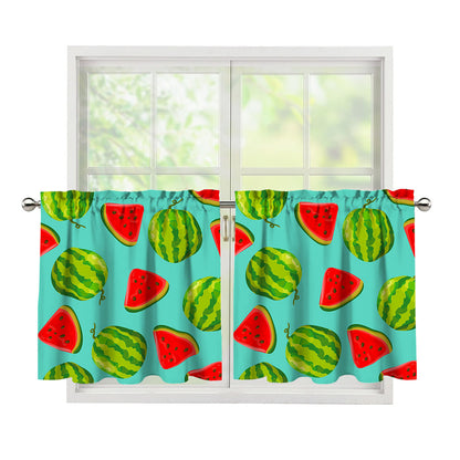 Blue Summer Watermelon Pattern Print Tier Curtains