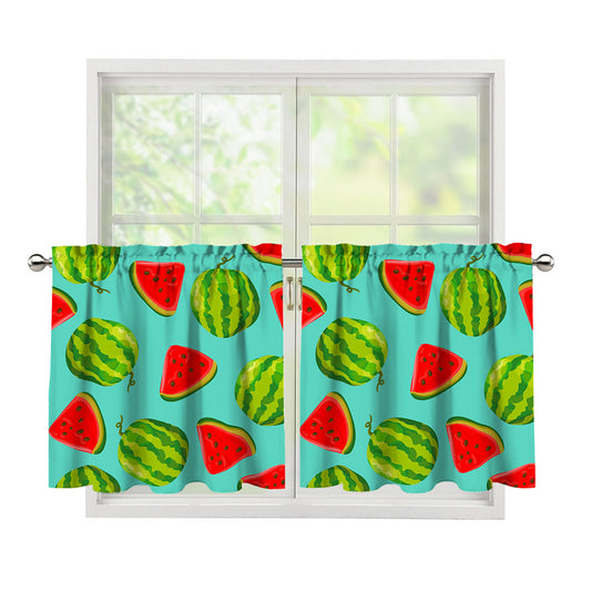 Blue Summer Watermelon Pattern Print Tier Curtains