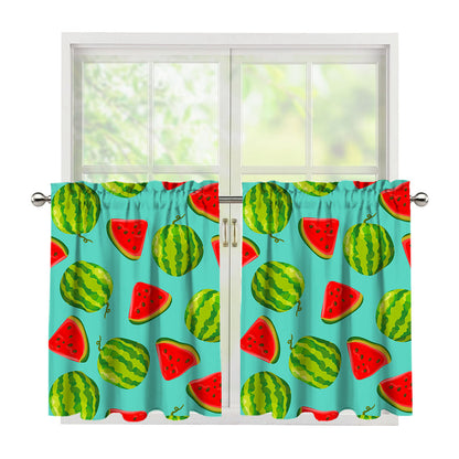 Blue Summer Watermelon Pattern Print Tier Curtains