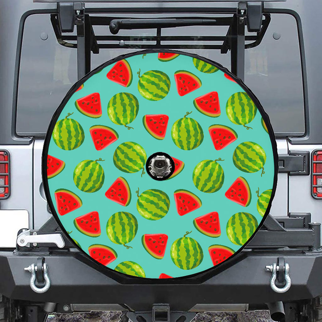 Blue Summer Watermelon Pattern Print Tire Cover With Camera Hole