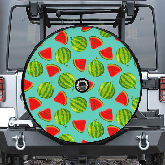 Blue Summer Watermelon Pattern Print Tire Cover With Camera Hole