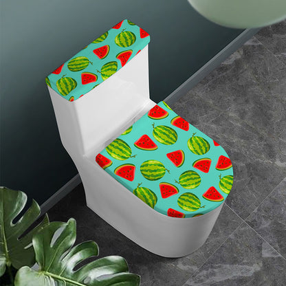 Blue Summer Watermelon Pattern Print Toilet Lid And Tank Cover Set