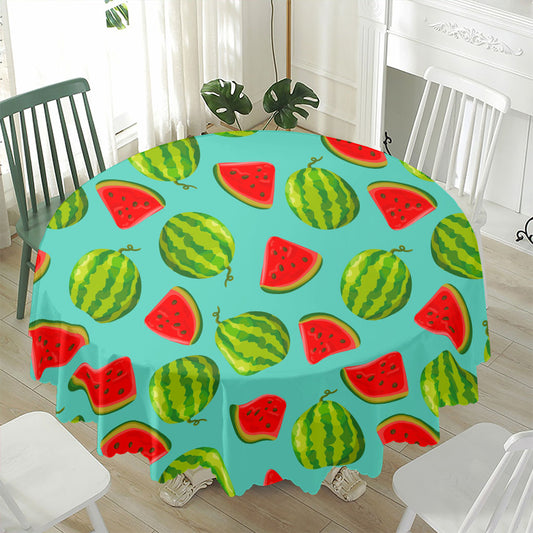 Blue Summer Watermelon Pattern Print Waterproof Round Tablecloth