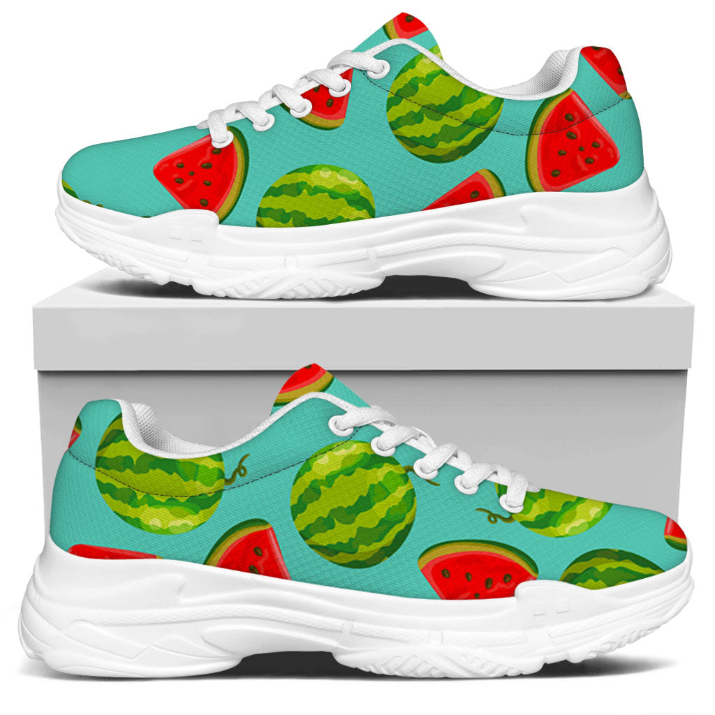 Blue Summer Watermelon Pattern Print White Chunky Shoes