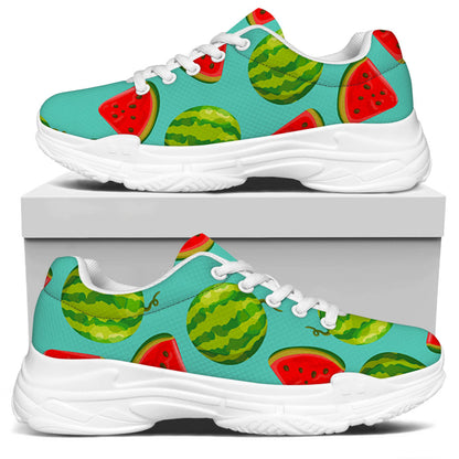 Blue Summer Watermelon Pattern Print White Chunky Shoes
