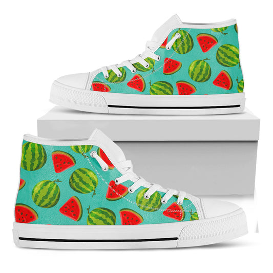 Blue Summer Watermelon Pattern Print White High Top Sneakers