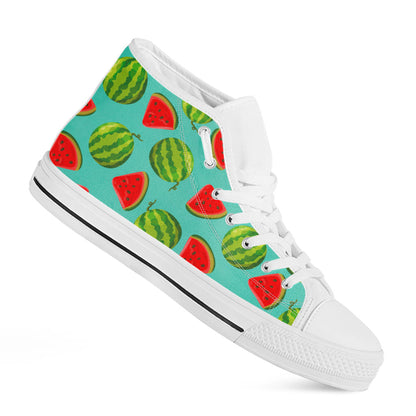 Blue Summer Watermelon Pattern Print White High Top Sneakers