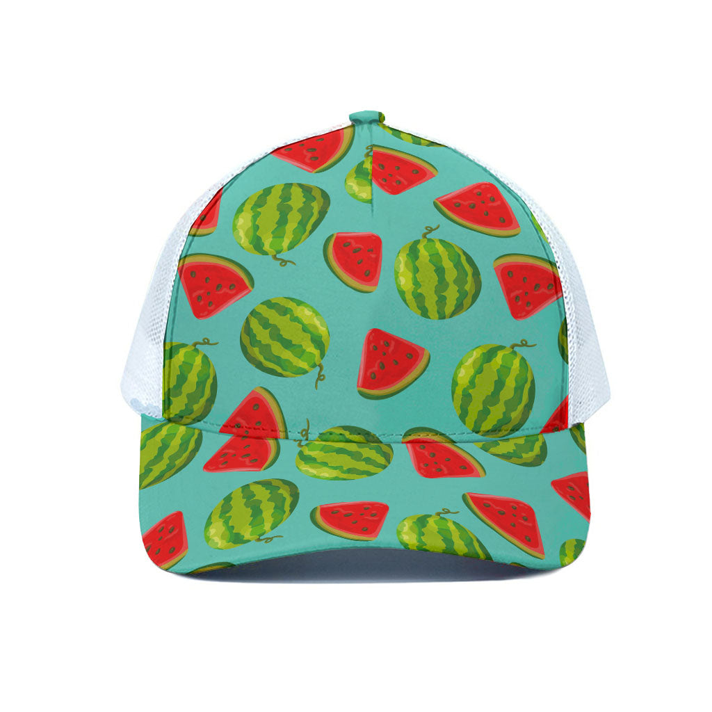 Blue Summer Watermelon Pattern Print White Mesh Trucker Cap