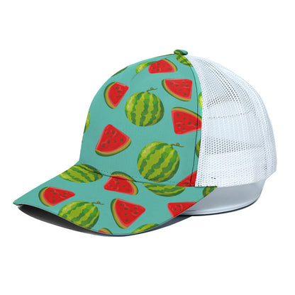 Blue Summer Watermelon Pattern Print White Mesh Trucker Cap
