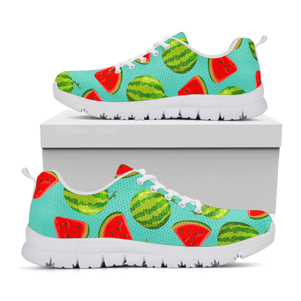 Blue Summer Watermelon Pattern Print White Running Shoes