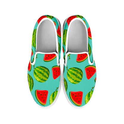 Blue Summer Watermelon Pattern Print White Slip On Sneakers