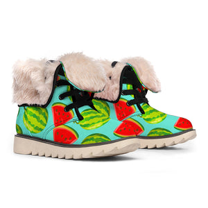 Blue Summer Watermelon Pattern Print Winter Boots