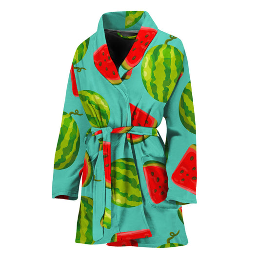 Blue Summer Watermelon Pattern Print Women's Bathrobe
