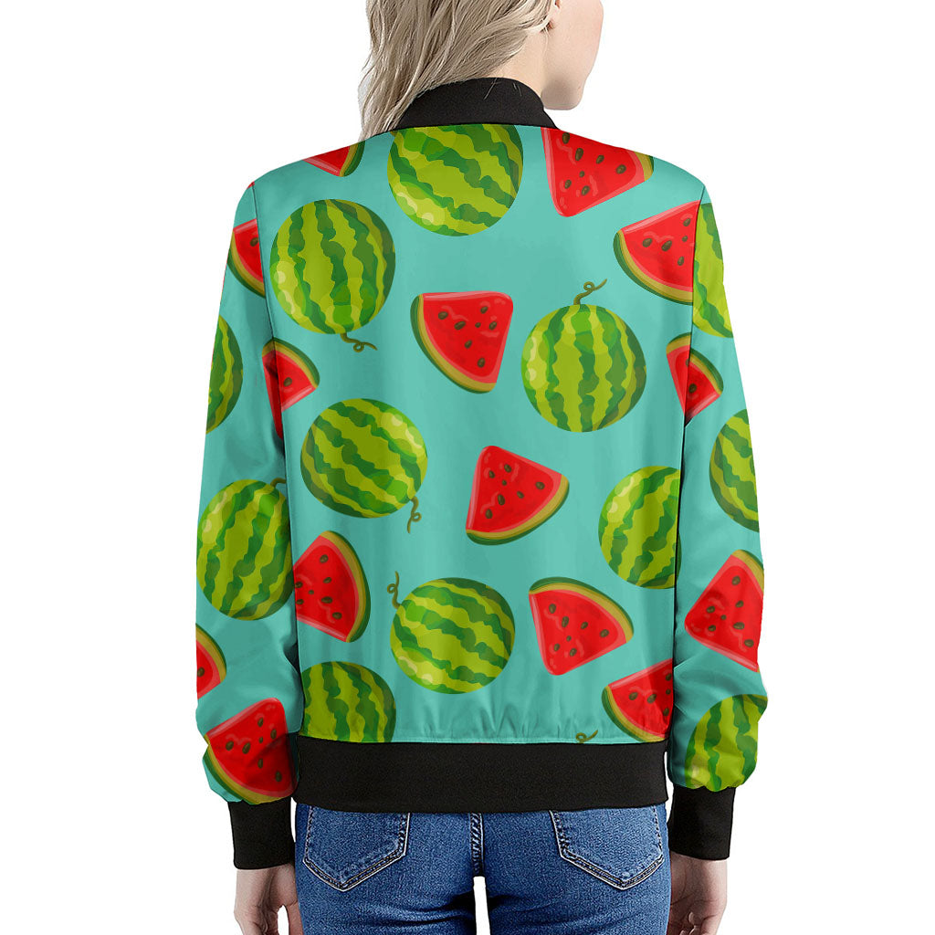 Blue Summer Watermelon Pattern Print Women's Bomber Jacket