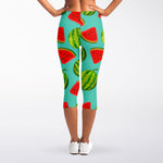 Blue Summer Watermelon Pattern Print Women's Capri Leggings