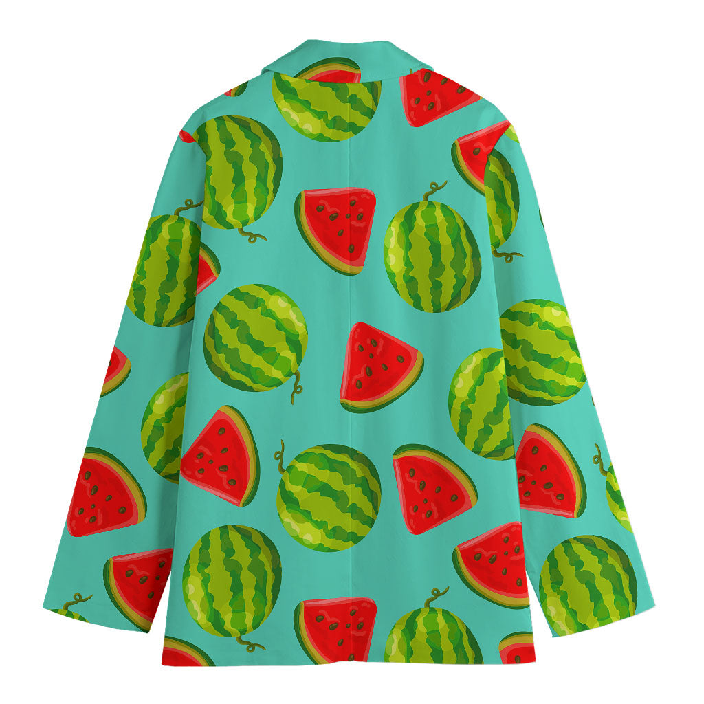 Blue Summer Watermelon Pattern Print Women's Cotton Blazer