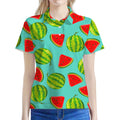 Blue Summer Watermelon Pattern Print Women's Polo Shirt