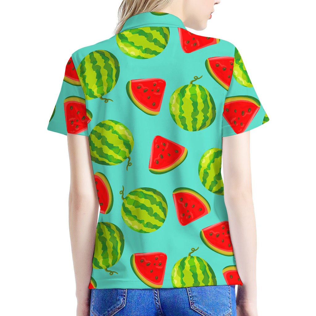 Blue Summer Watermelon Pattern Print Women's Polo Shirt