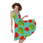 Blue Summer Watermelon Pattern Print Women's Sleeveless Dress