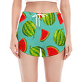 Blue Summer Watermelon Pattern Print Women's Split Running Shorts