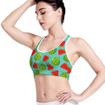 Blue Summer Watermelon Pattern Print Women's Sports Bra