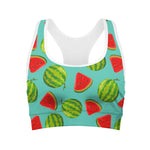 Blue Summer Watermelon Pattern Print Women's Sports Bra