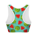 Blue Summer Watermelon Pattern Print Women's Sports Bra