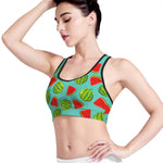 Blue Summer Watermelon Pattern Print Women's Sports Bra
