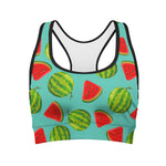 Blue Summer Watermelon Pattern Print Women's Sports Bra
