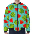 Blue Summer Watermelon Pattern Print Zip Sleeve Bomber Jacket