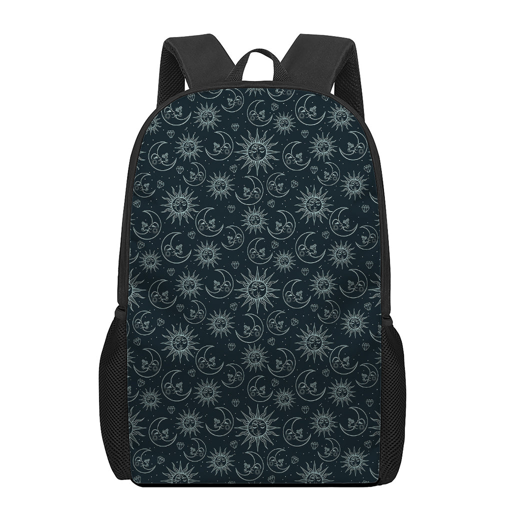 Blue Sun And Moon Pattern Print 17 Inch Backpack