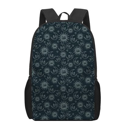 Blue Sun And Moon Pattern Print 17 Inch Backpack