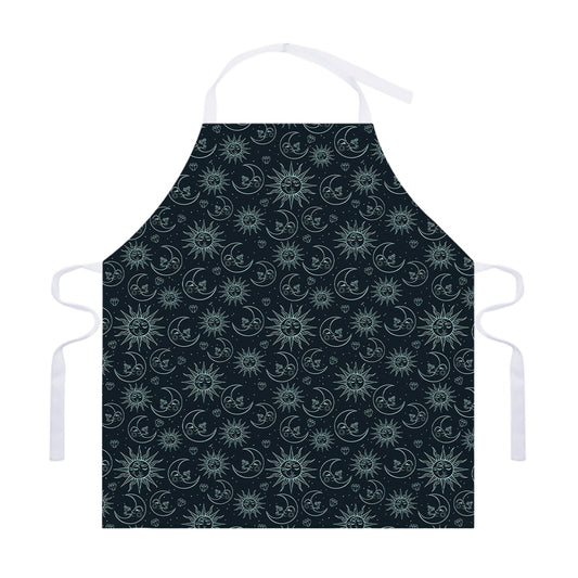 Blue Sun And Moon Pattern Print Adjustable Apron