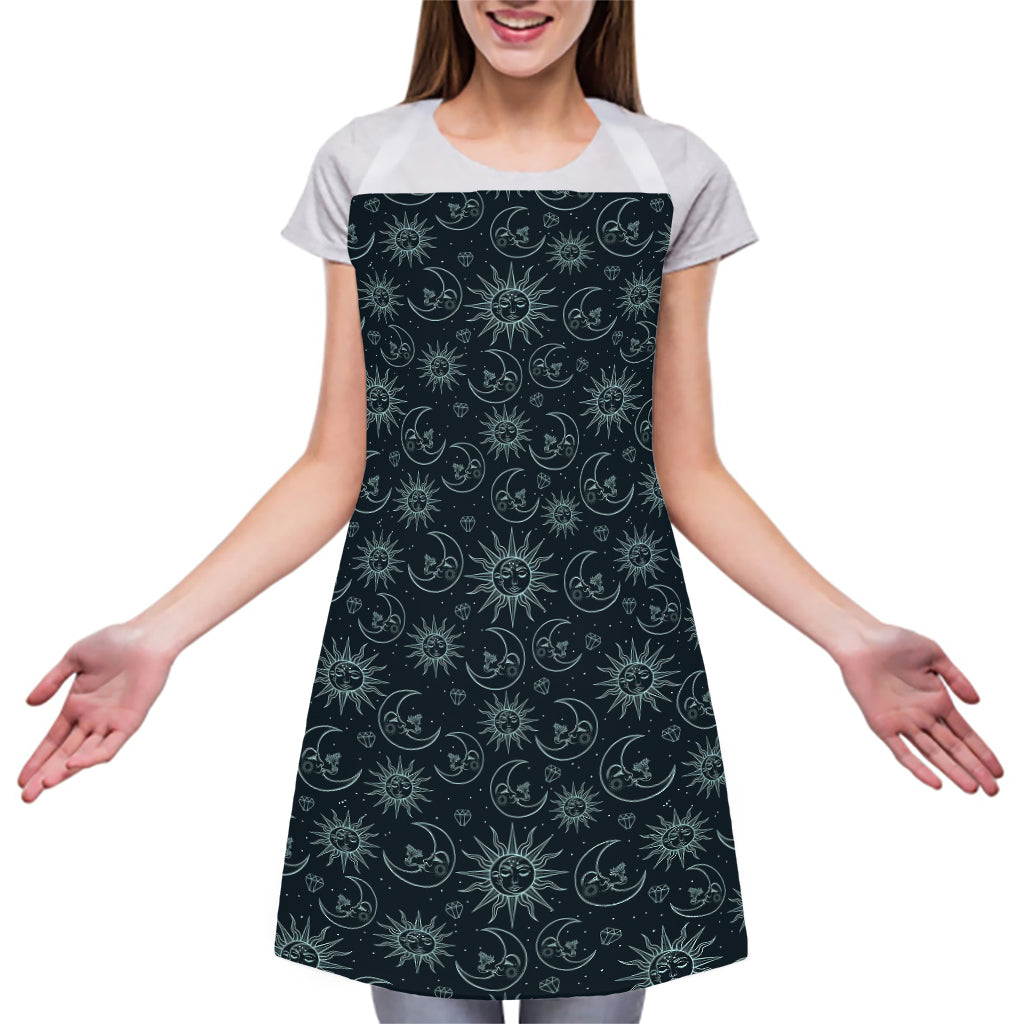 Blue Sun And Moon Pattern Print Adjustable Apron