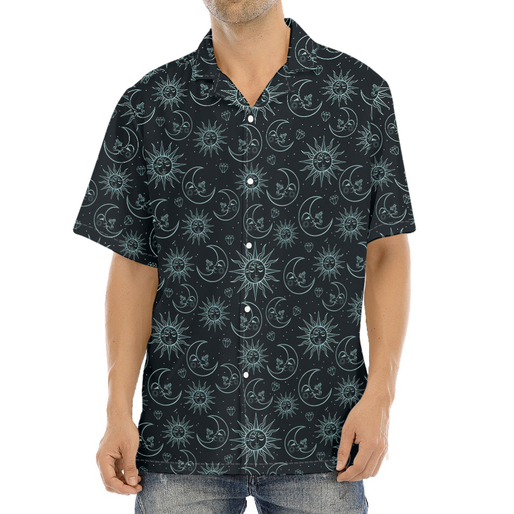 Blue Sun And Moon Pattern Print Aloha Shirt