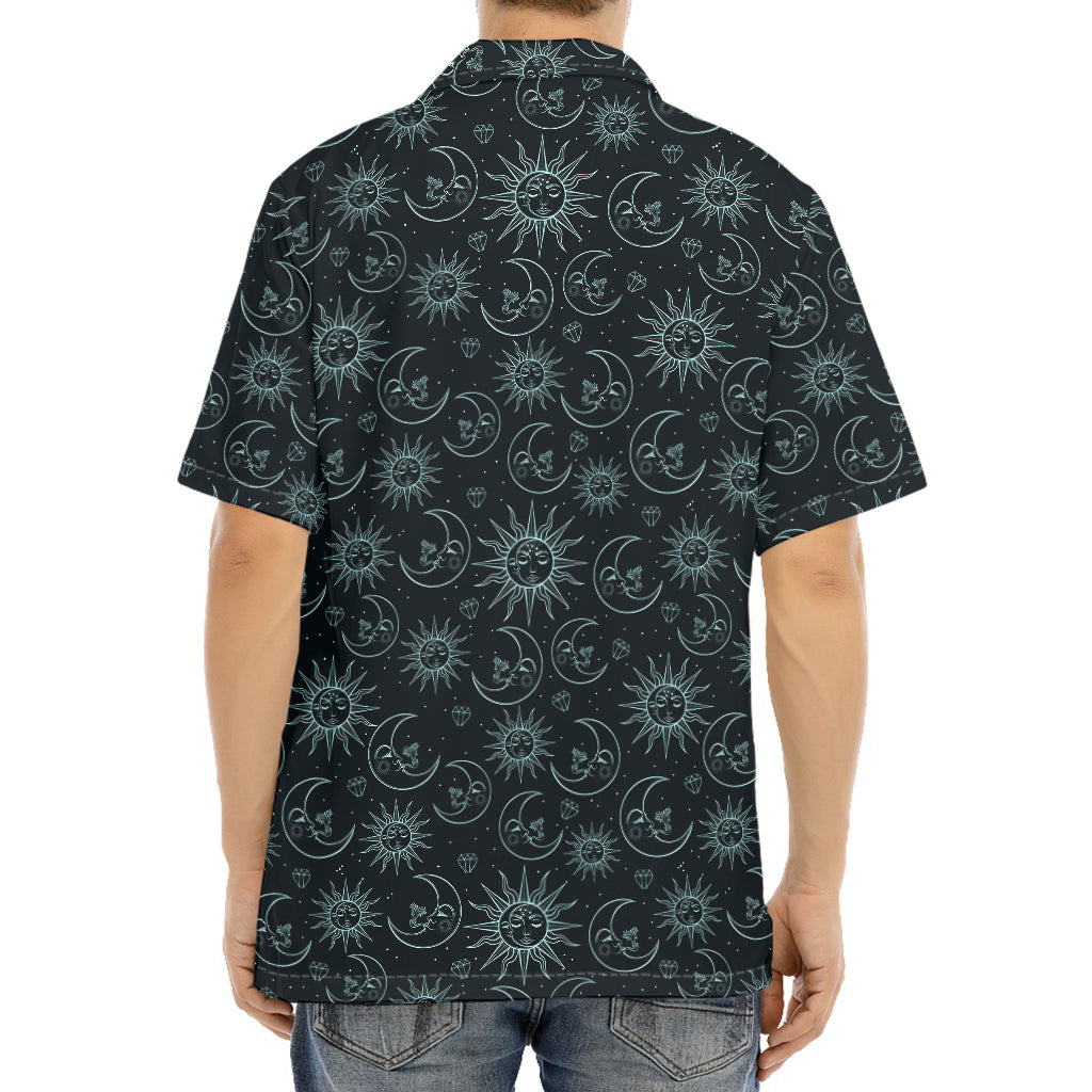 Blue Sun And Moon Pattern Print Aloha Shirt