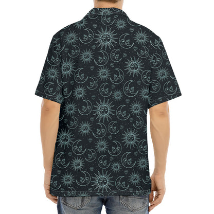 Blue Sun And Moon Pattern Print Aloha Shirt