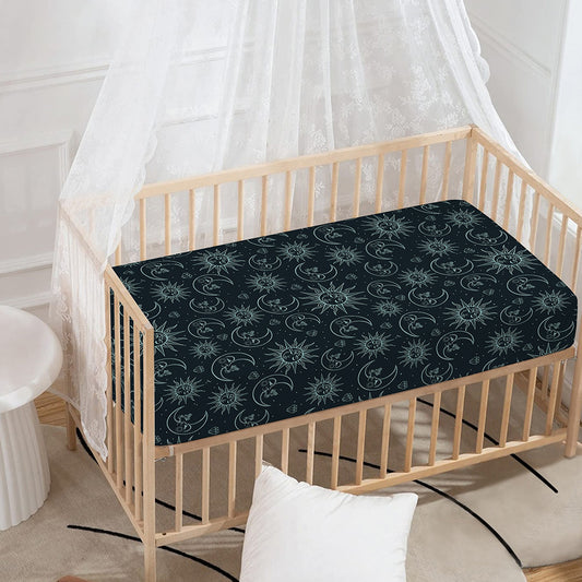 Blue Sun And Moon Pattern Print Baby Crib Sheet
