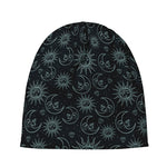 Blue Sun And Moon Pattern Print Beanie