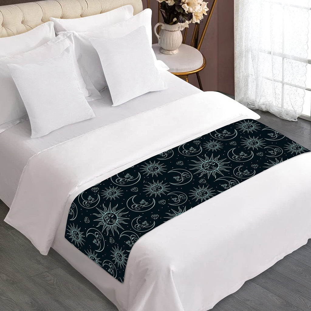 Blue Sun And Moon Pattern Print Bed Runner