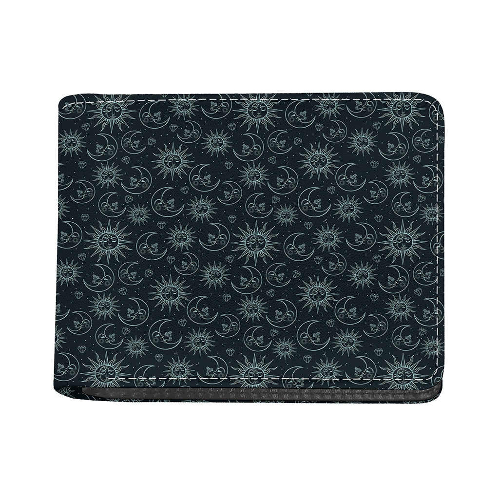 Blue Sun And Moon Pattern Print Bifold Wallet