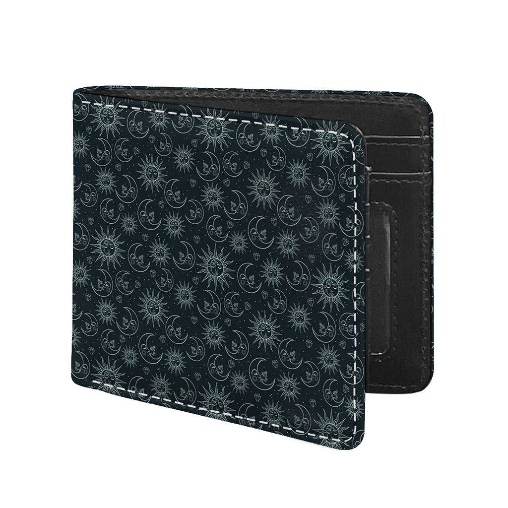 Blue Sun And Moon Pattern Print Bifold Wallet