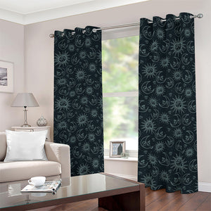 Blue Sun And Moon Pattern Print Blackout Grommet Curtains
