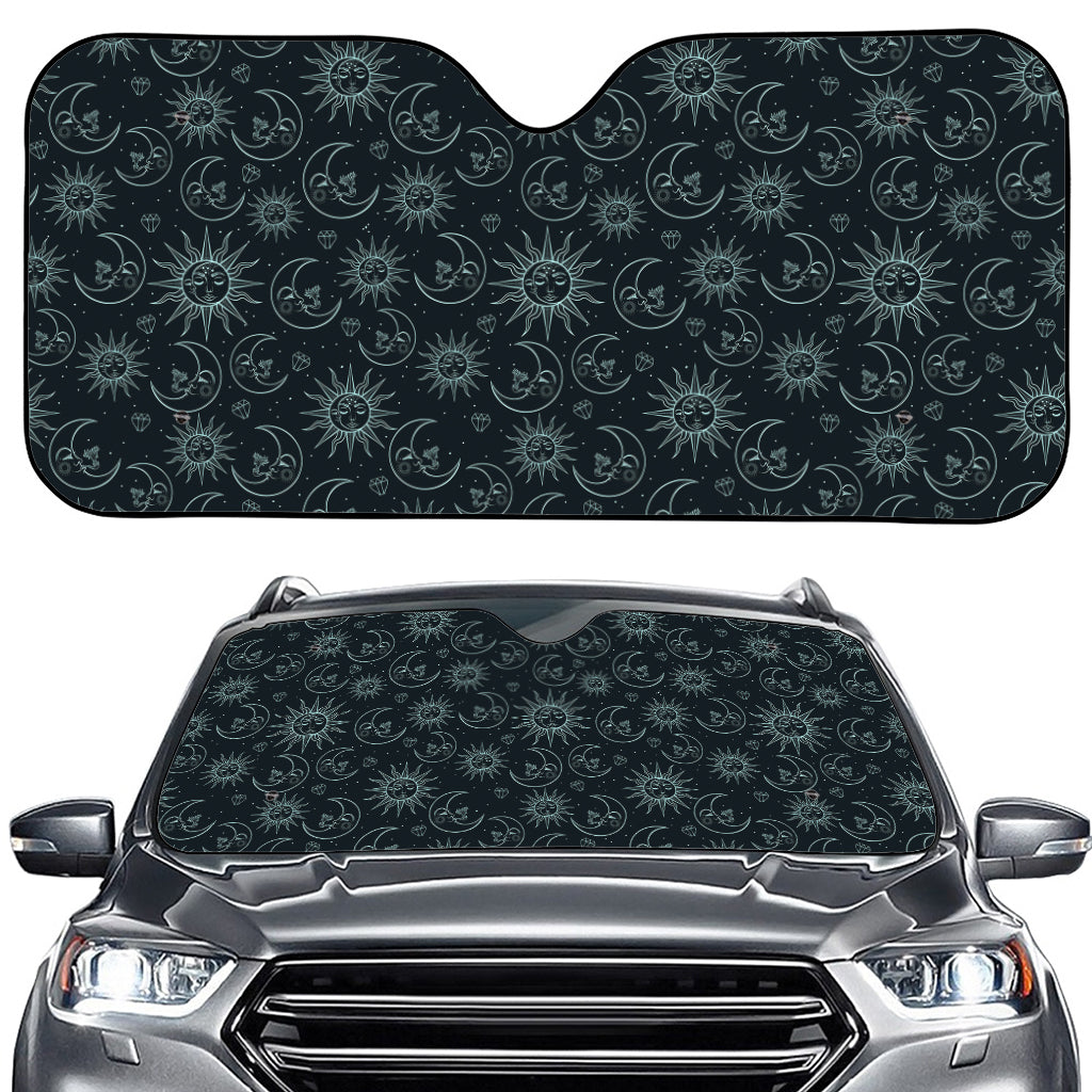 Blue Sun And Moon Pattern Print Car Windshield Sun Shade