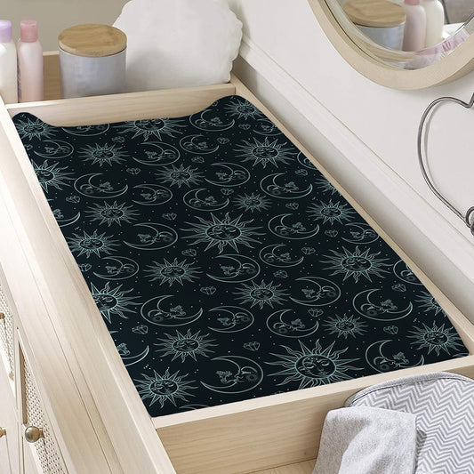 Blue Sun And Moon Pattern Print Changing Pad Cover