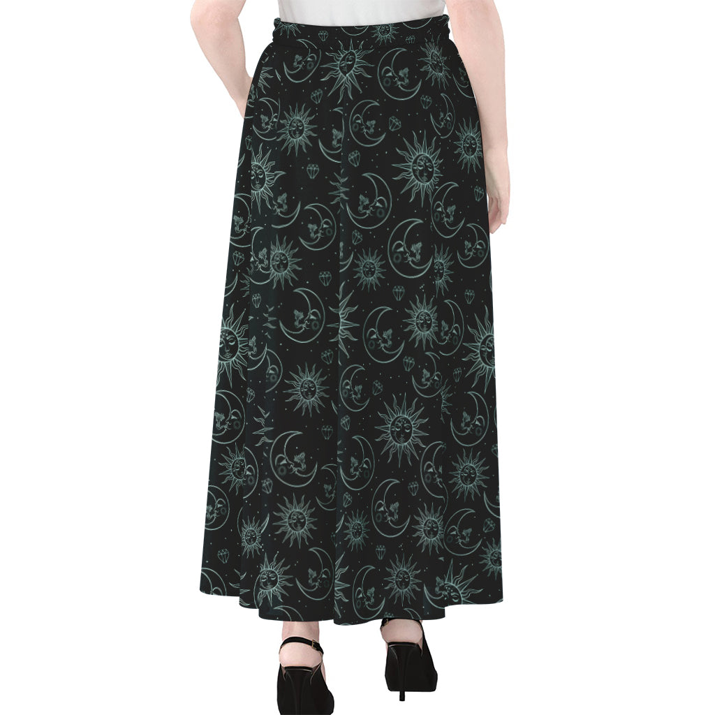 Blue Sun And Moon Pattern Print Chiffon Maxi Skirt