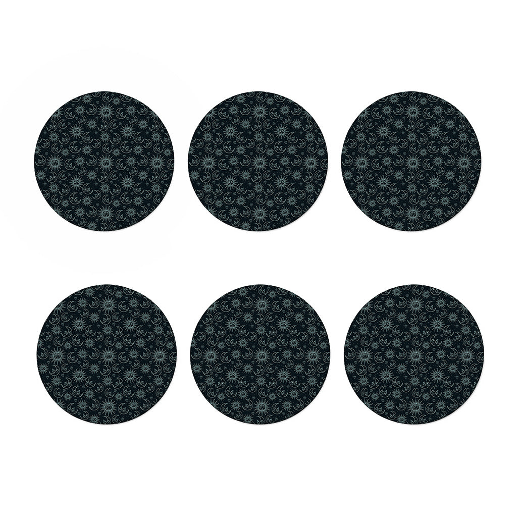 Blue Sun And Moon Pattern Print Coaster Set