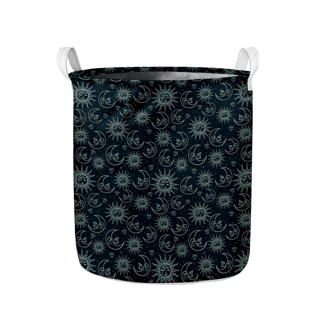 Blue Sun And Moon Pattern Print Collapsible Laundry Basket